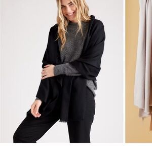 Quince Featherweight Cashmere and Silk Frayed Edge Scarf Navy Blue